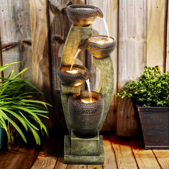 Bungalow Rose Modern Indoor Outdoor Water Fountain With LED Light   Outdoor Water Fountain With LED Light 